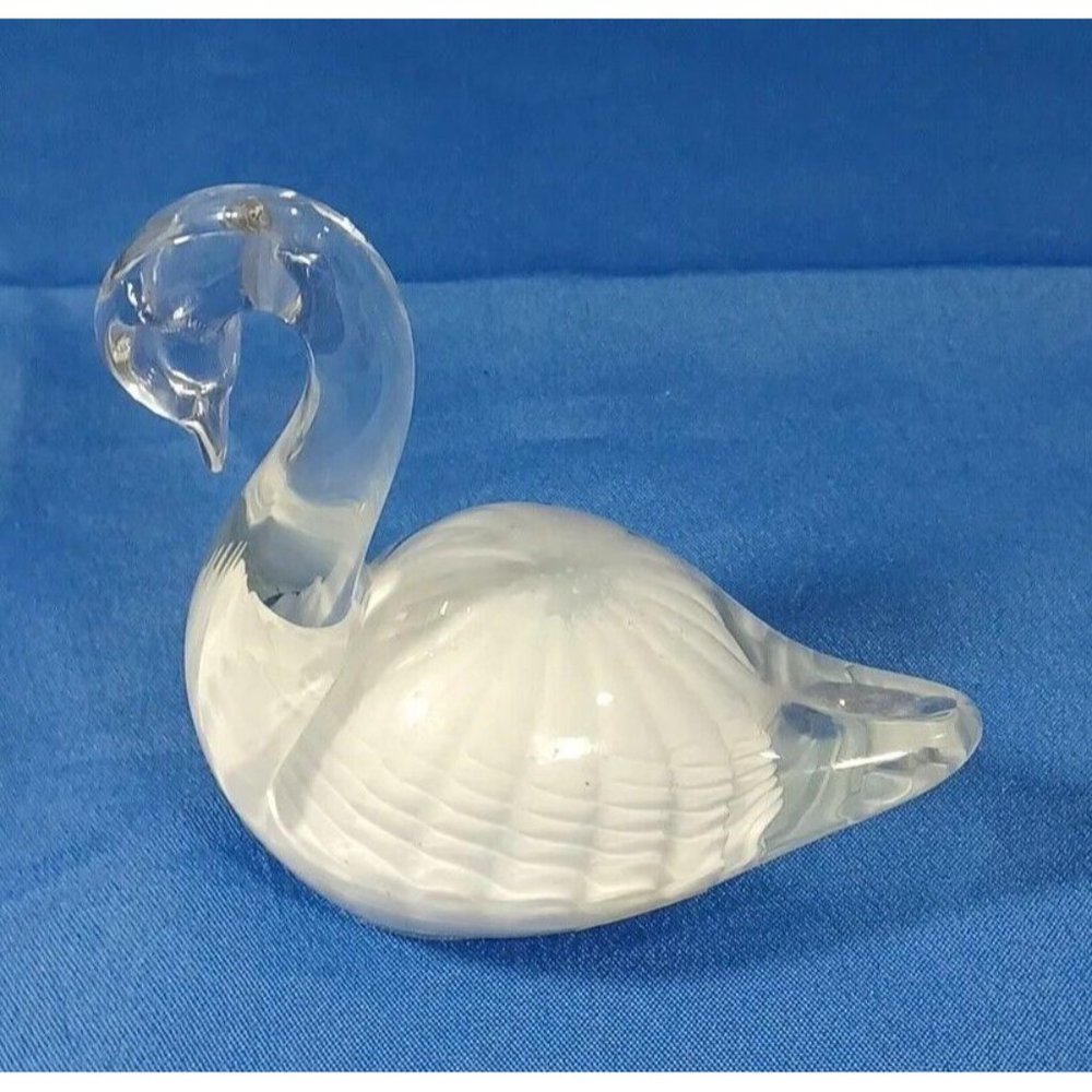 Pair FM Konstglas Marcolin Ronneby Cased Glass Swan White Feathers Paperweight - Picture 11 of 14